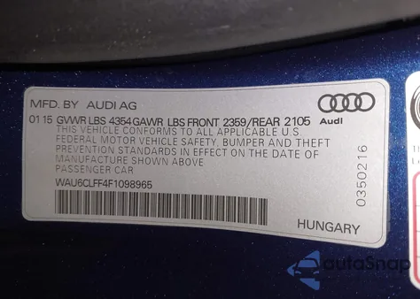 2015 Audi A3 1.8T Premium z USA, uszkodzony, nr VIN WAU6CLFF4F1098965